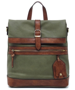 2-Tone Buckle Flap Convertible Backpack CMS044 OLIVE